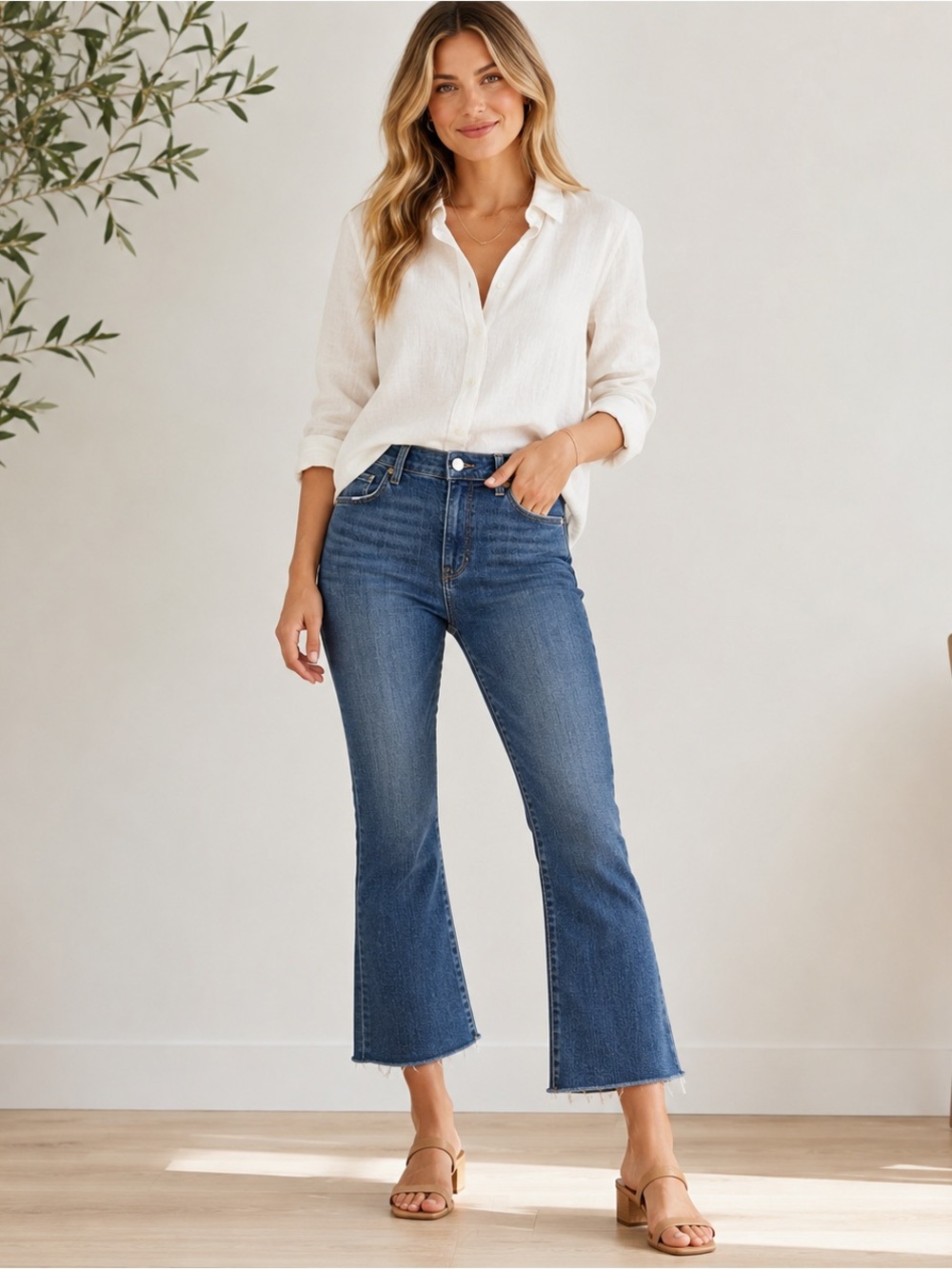 PAIGE Rory Crop Flare Jeans 26 Zaylee Wash High Rise Raw Hem Blue